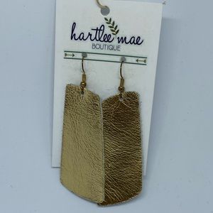 Genuine leather drop earrings - metallic gold